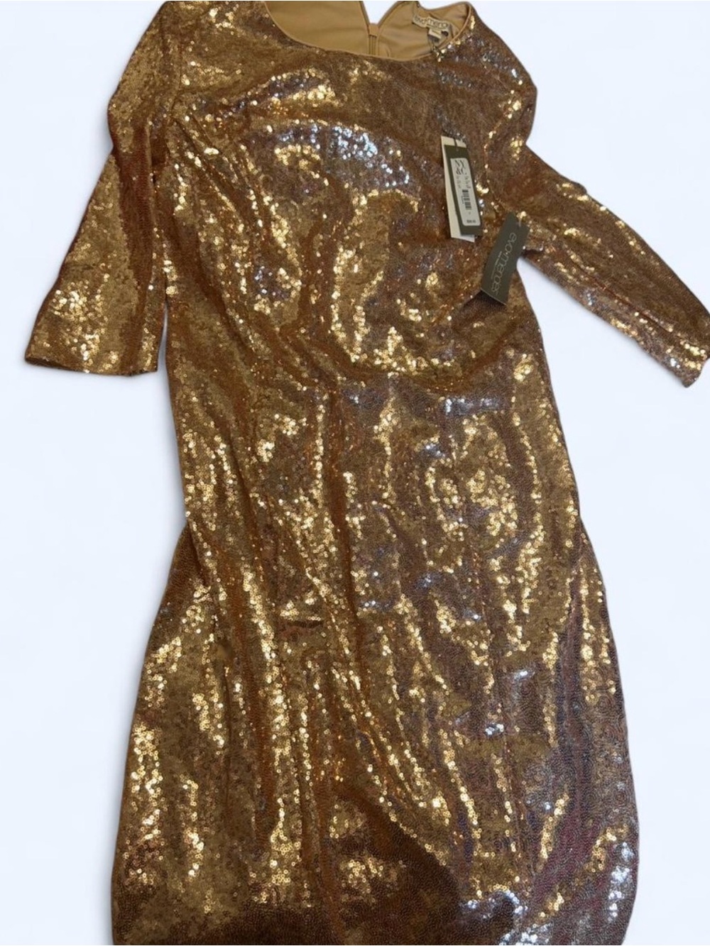 New York & Company Gold Sequin Long Sleeve Dress